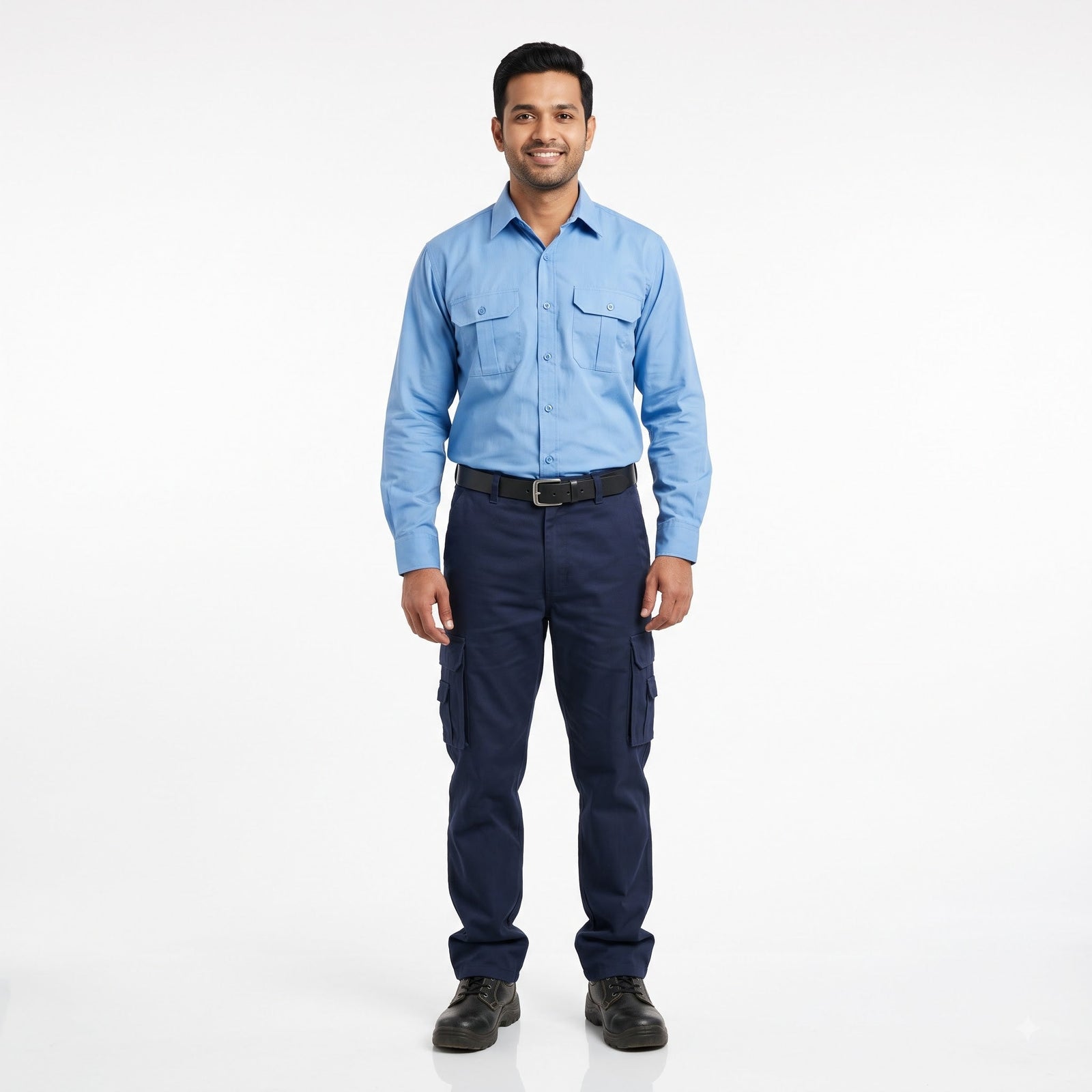 Men & Women Sky Blue Shirt Navy Trouser Work Uniform Set