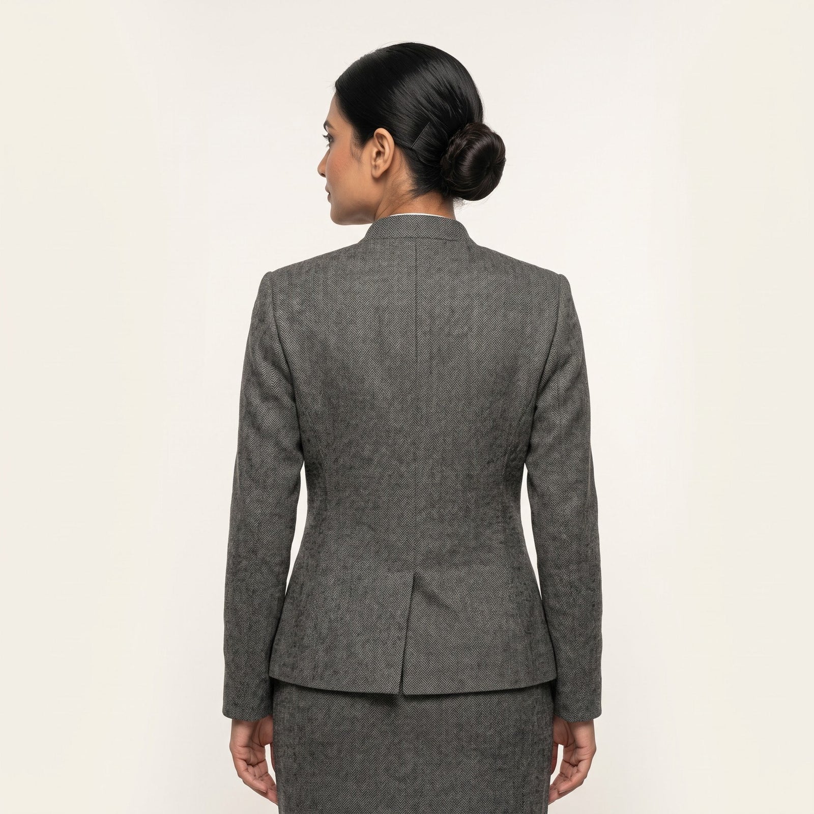Women's Grey Textured Jacket Front Office Uniform Set