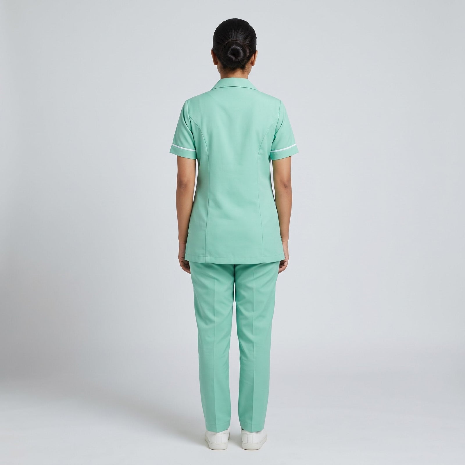 Mint green Women's Nurse Uniform, Half Sleeve with White Piping