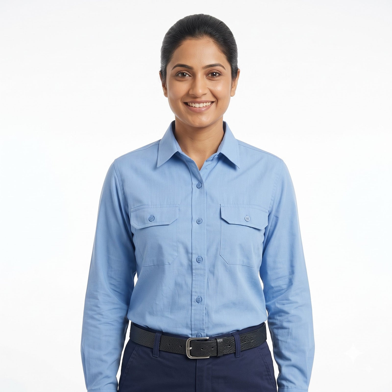 Men & Women Sky Blue Shirt Navy Trouser Work Uniform Set