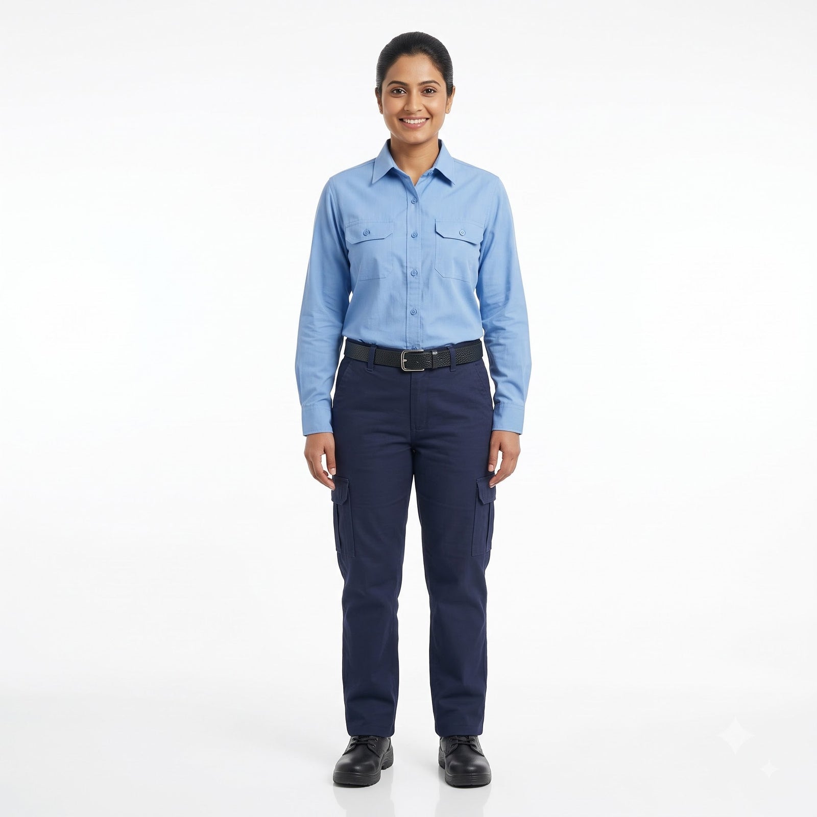 Men & Women Sky Blue Shirt Navy Trouser Work Uniform Set