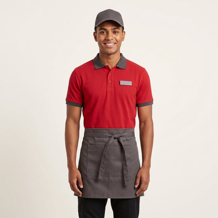 Red Polo with Grey Apron Food Service Uniform Set