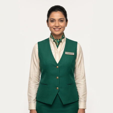 Women's Emerald Green Waistcoat Reception Uniform Set with Scarf