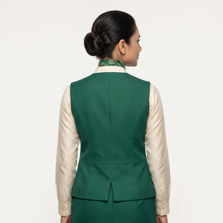 Women's Emerald Green Waistcoat Reception Uniform Set with Scarf