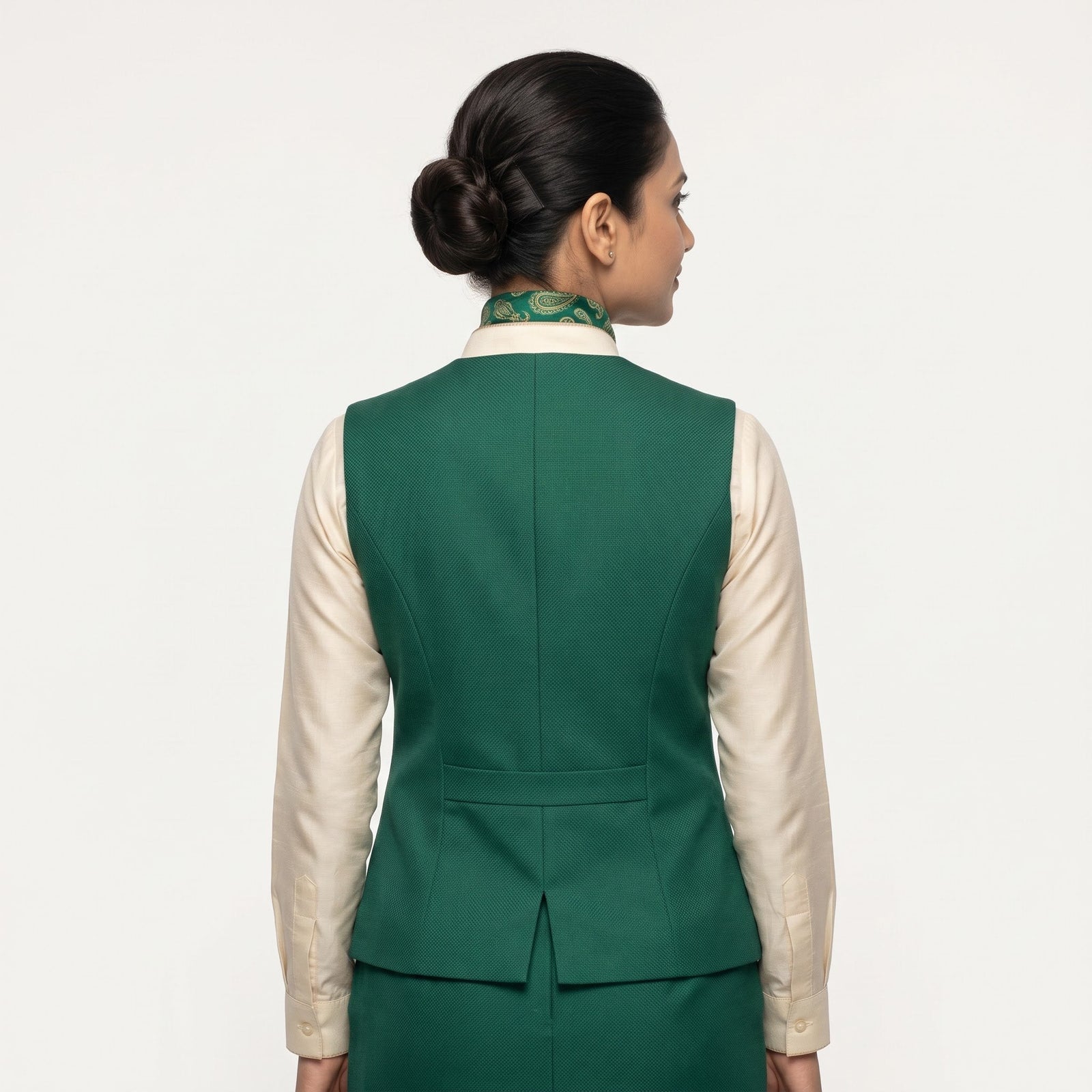 Women's Emerald Green Waistcoat Reception Uniform Set with Scarf