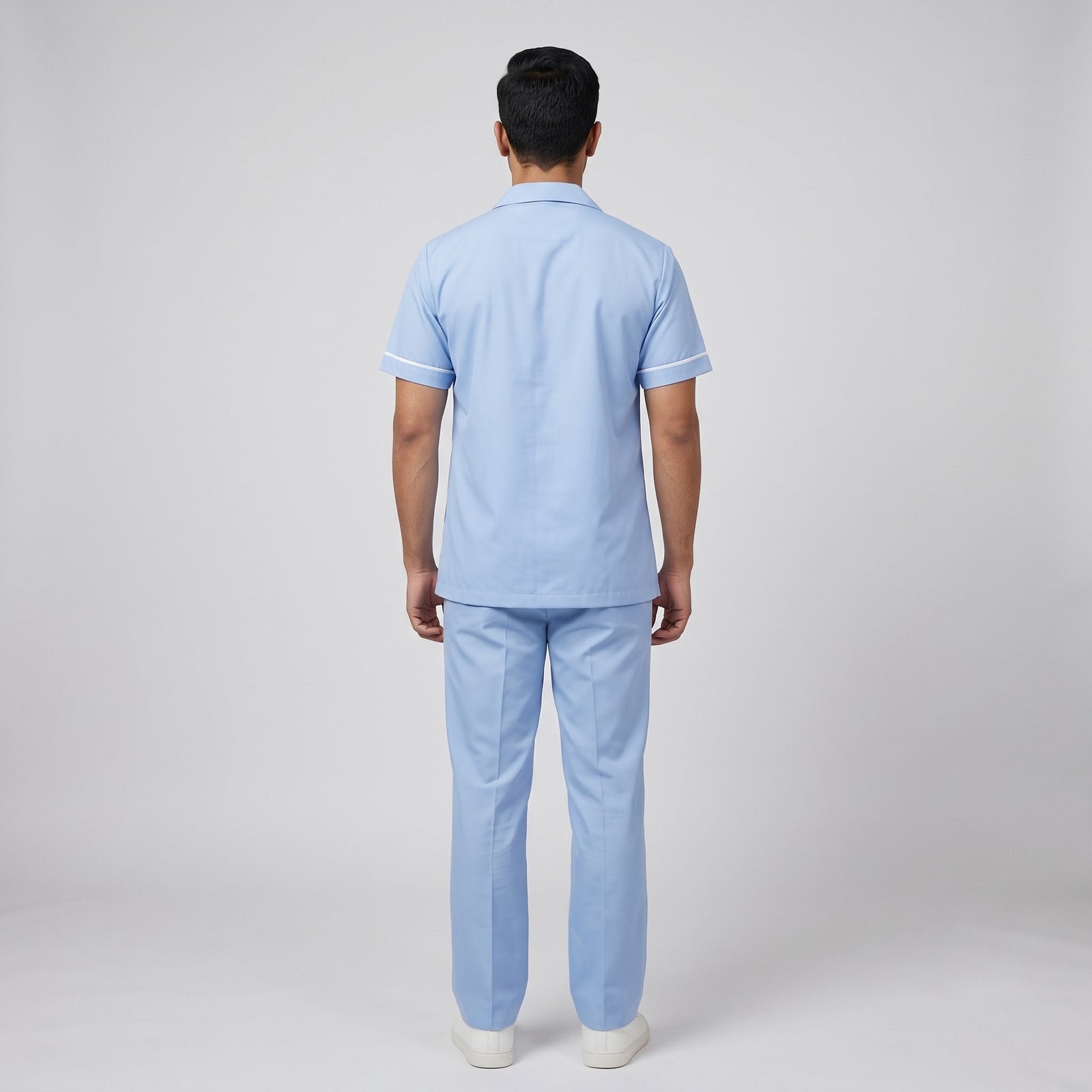 Pastel blue Men's Nurse Uniform, Half Sleeve with White Piping