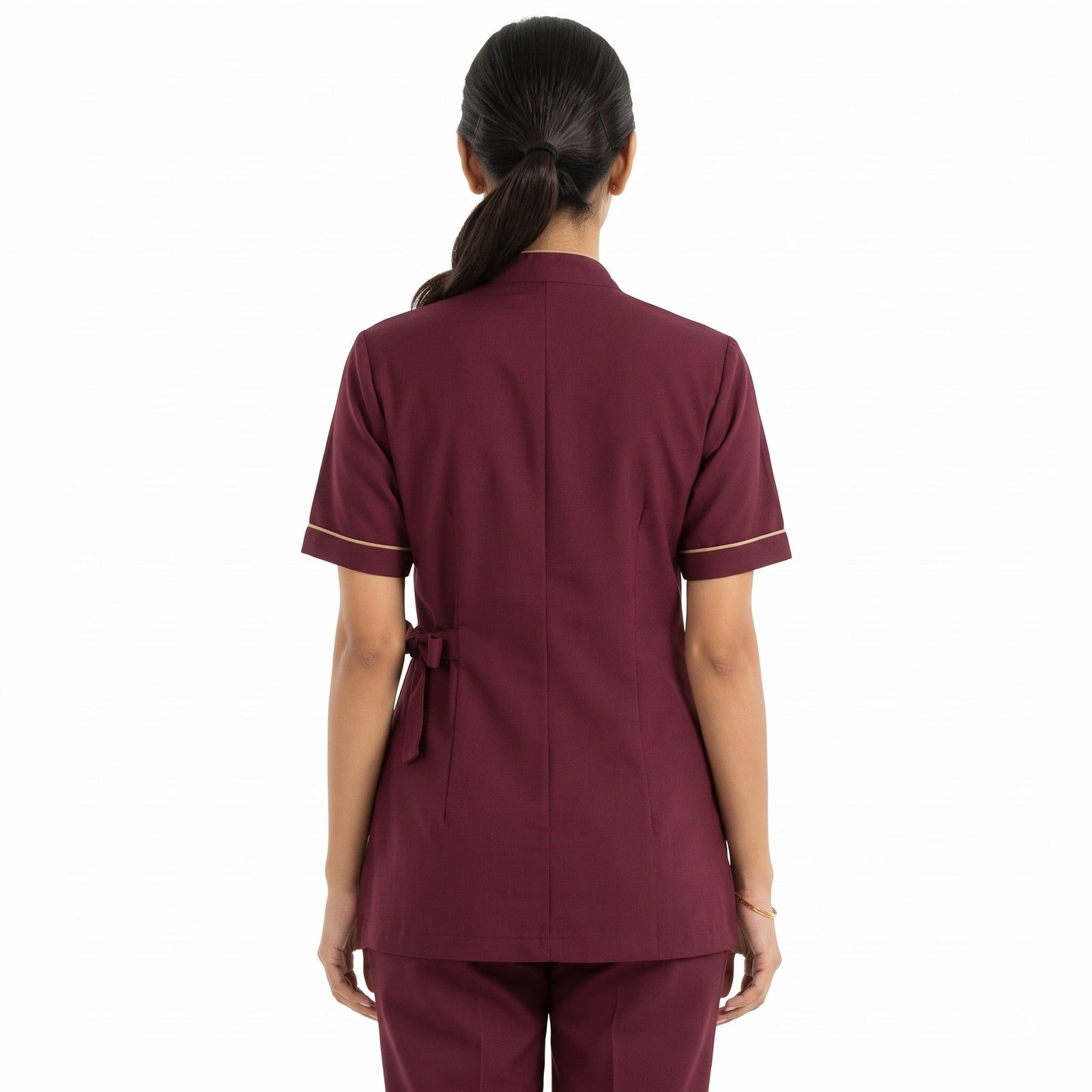 Burgundy Housekeeping Uniform with Gold Tipping