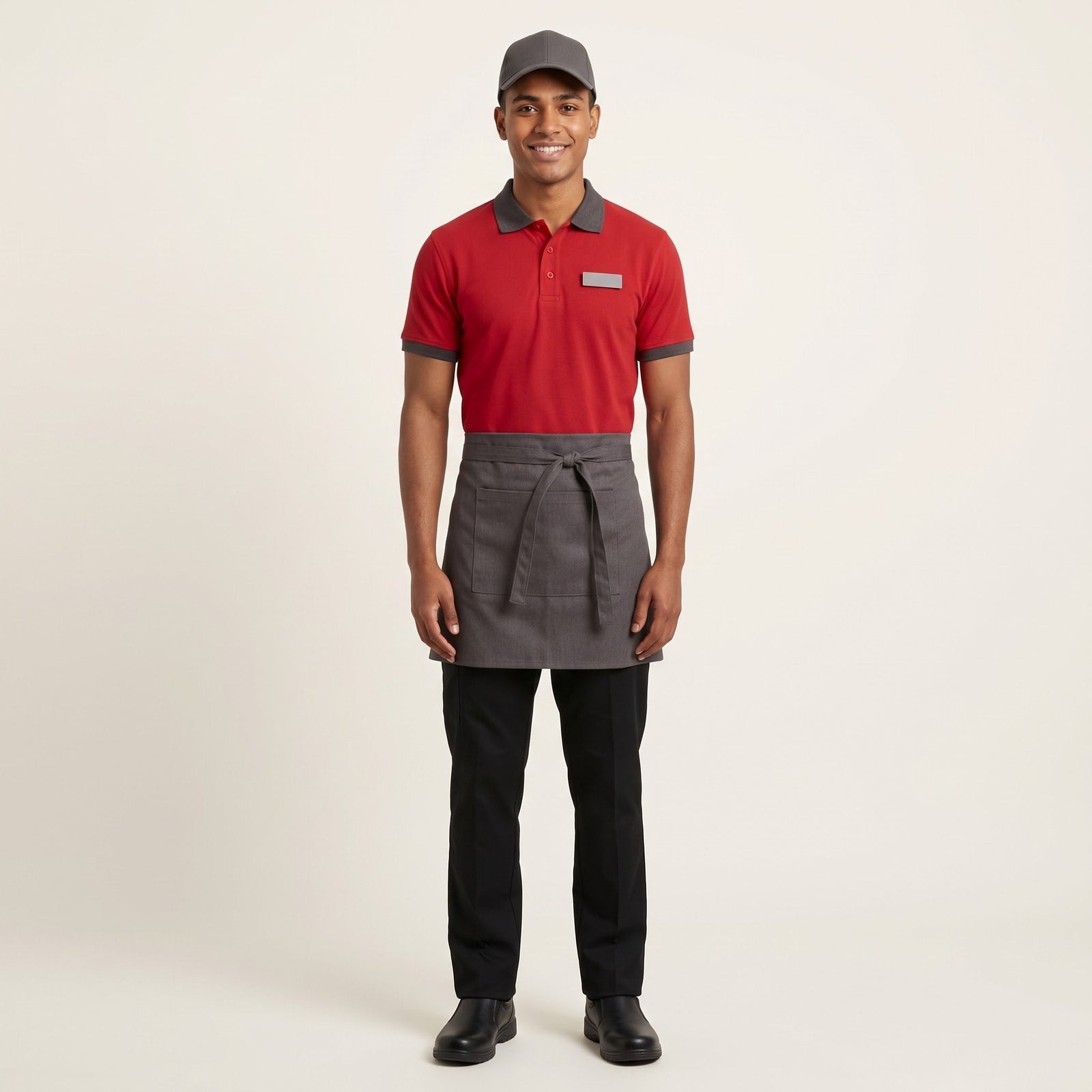 Red Polo with Grey Apron Food Service Uniform Set