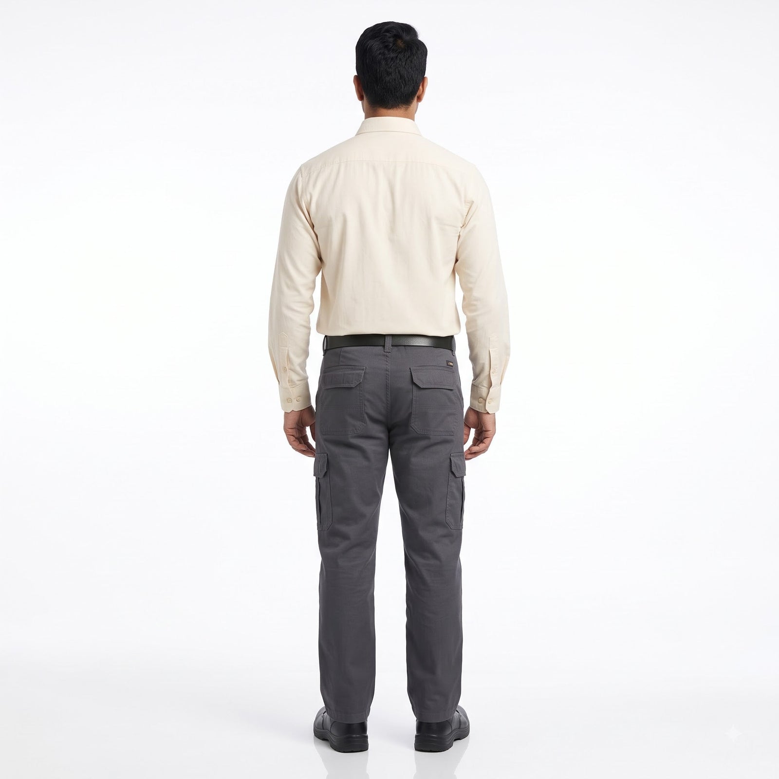 Men & Women Cream Shirt Dark Grey Trouser Work Uniform Set