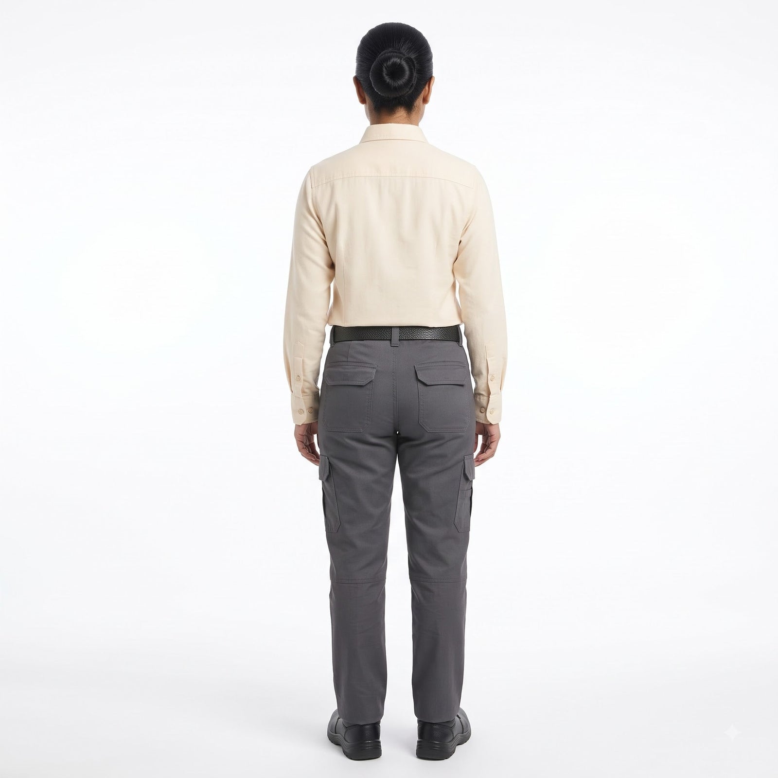 Men & Women Cream Shirt Dark Grey Trouser Work Uniform Set