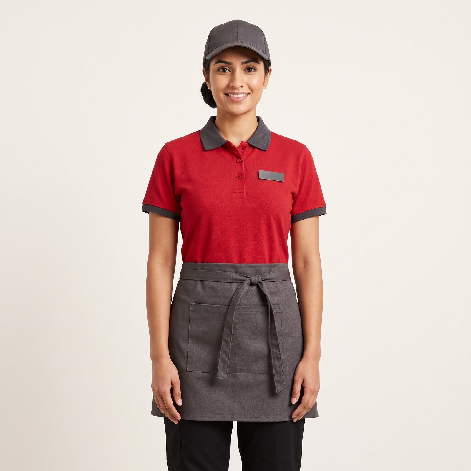 Red Polo with Grey Apron Food Service Uniform Set