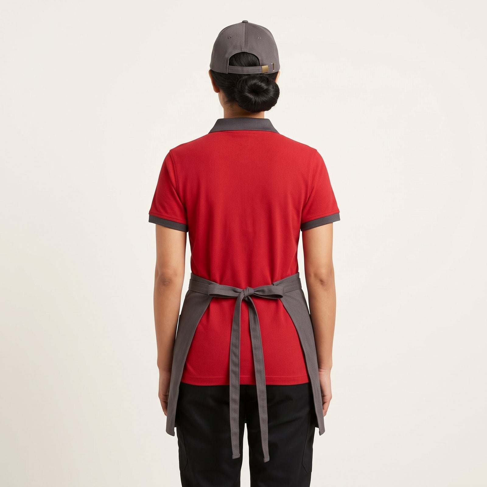 Red Polo with Grey Apron Food Service Uniform Set