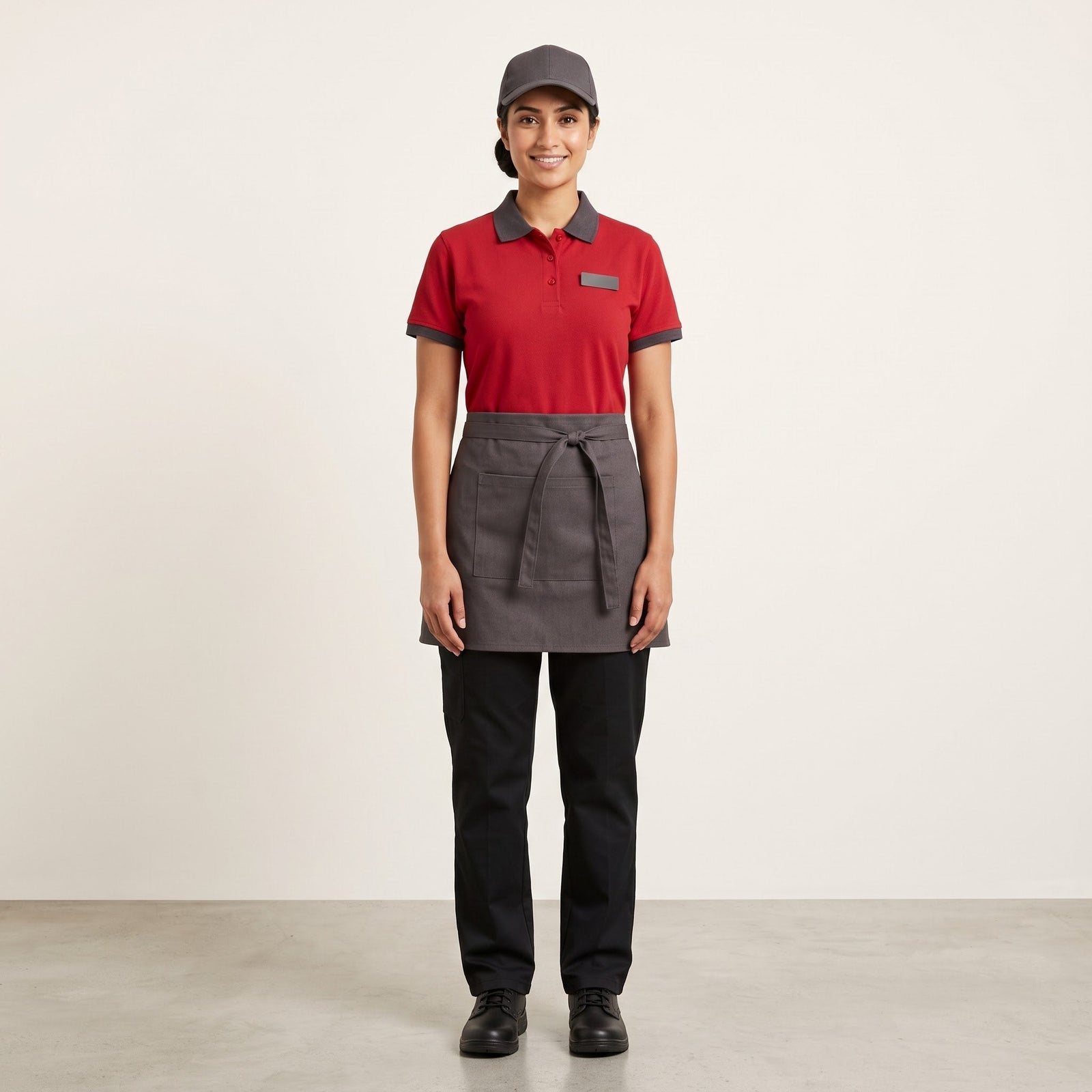 Red Polo with Grey Apron Food Service Uniform Set