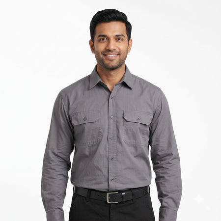 Men & Women Grey Shirt Black Trouser Work Uniform Set