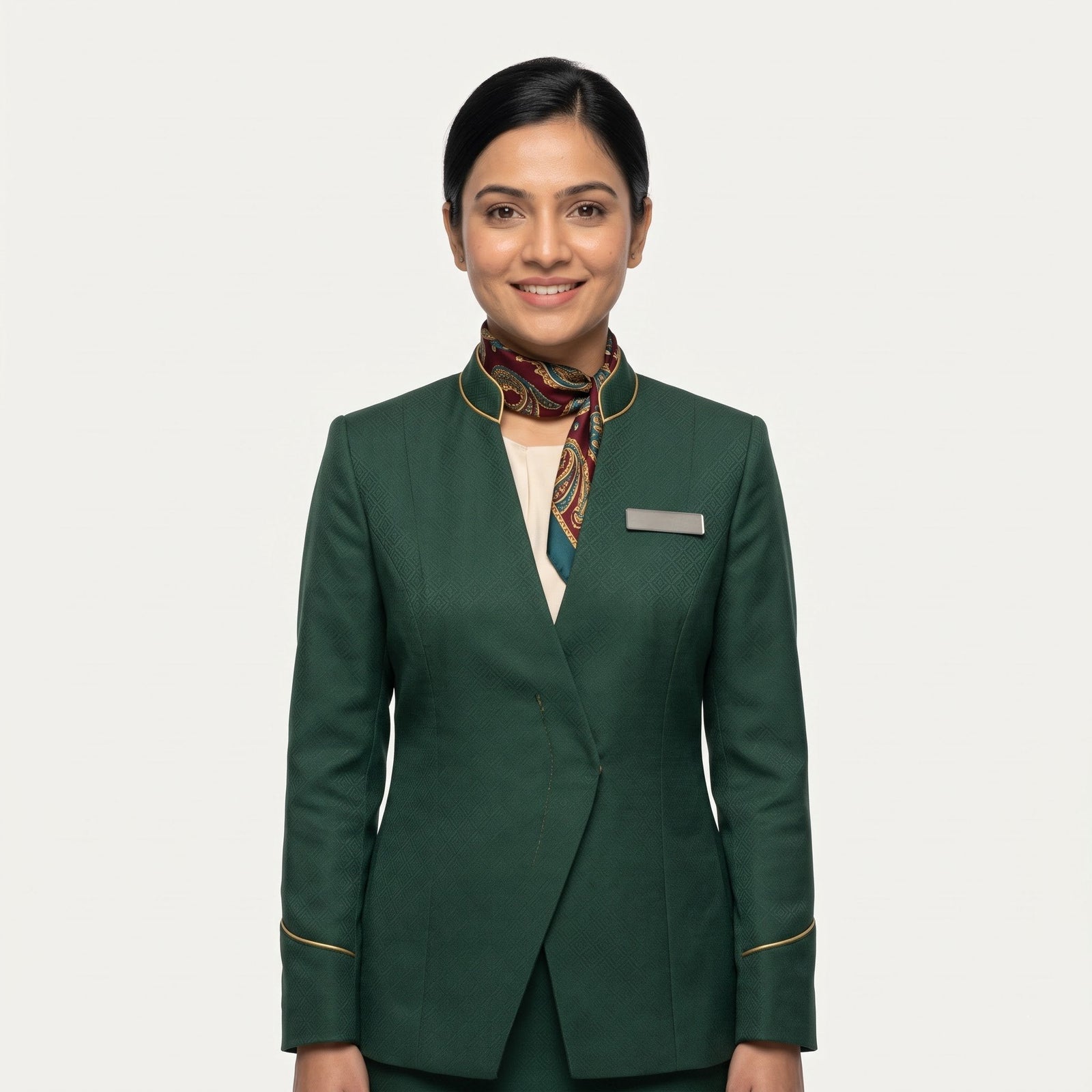 Women's Forest Green Gold-Piped Jacket Front Office Uniform Set