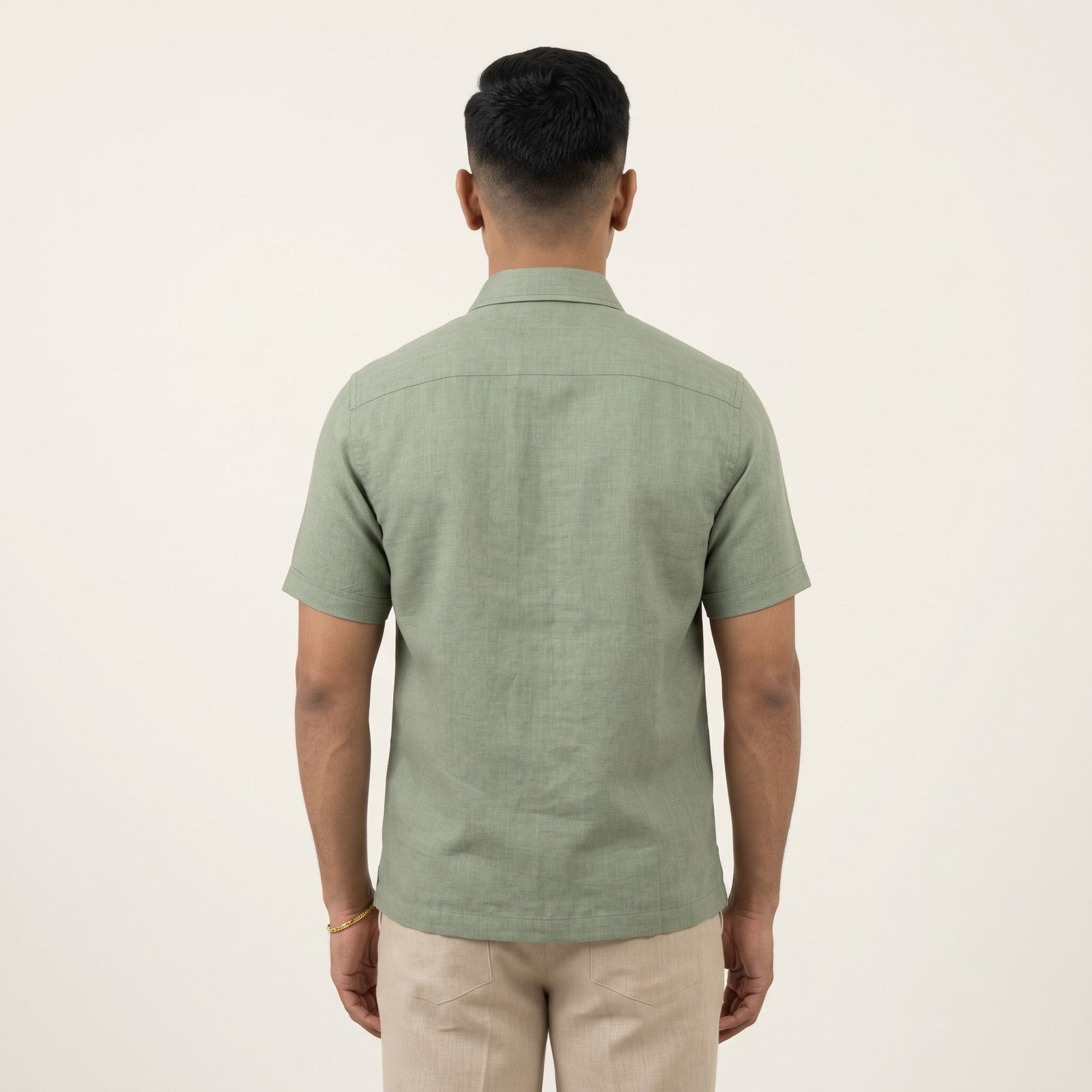 Sage Green Linen Shirt Resort Staff Uniform Set