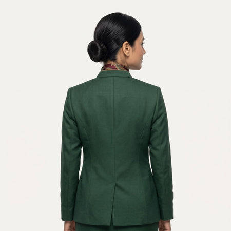 Women's Forest Green Gold-Piped Jacket Front Office Uniform Set