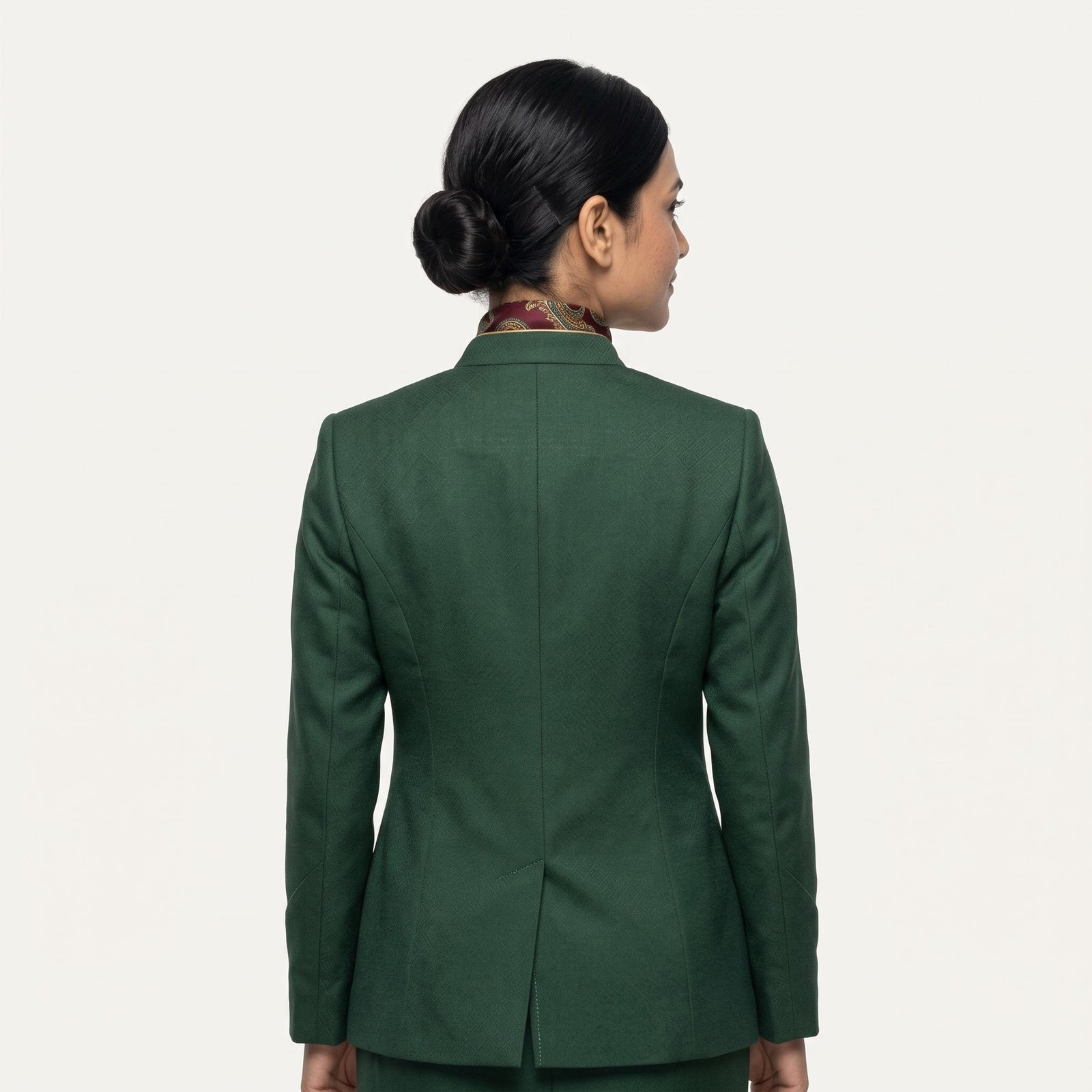 Women's Forest Green Gold-Piped Jacket Front Office Uniform Set