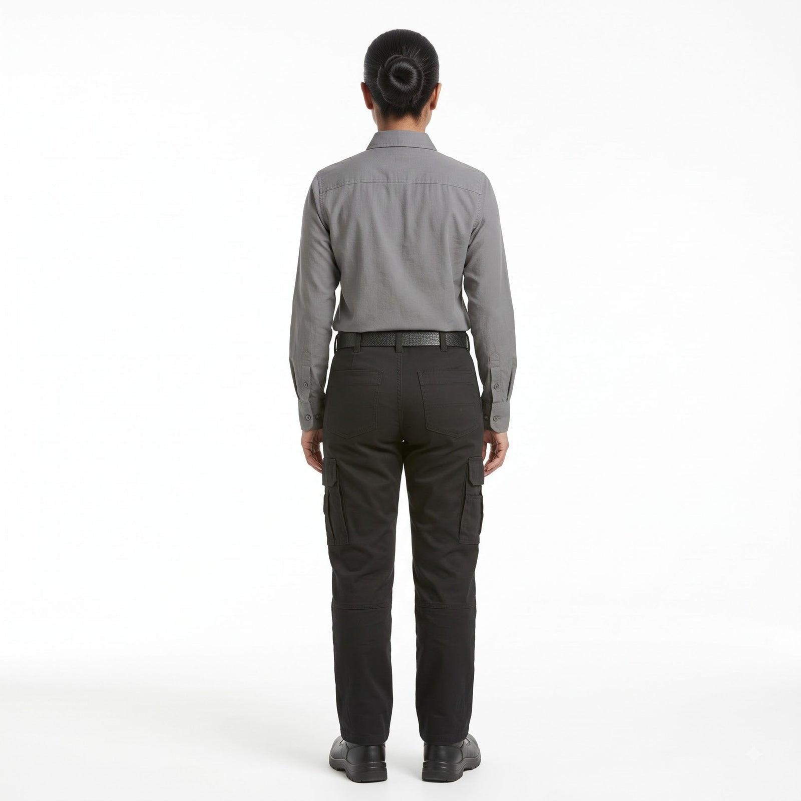 Men & Women Grey Shirt Black Trouser Work Uniform Set