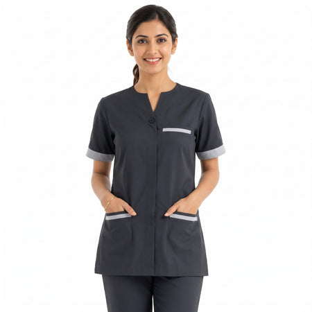 Charcoal Grey Housekeeping Uniform with White Tipping