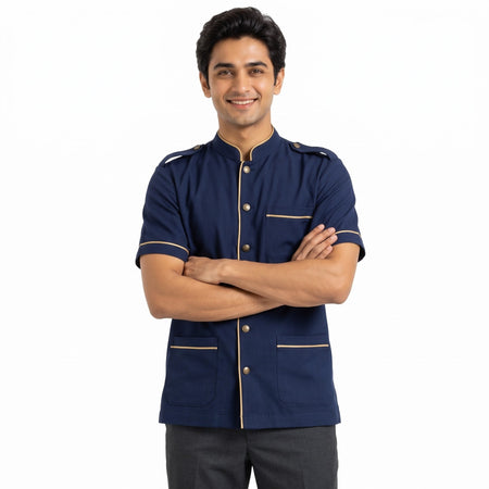 Navy Blue Housekeeping Uniform with Gold Tipping