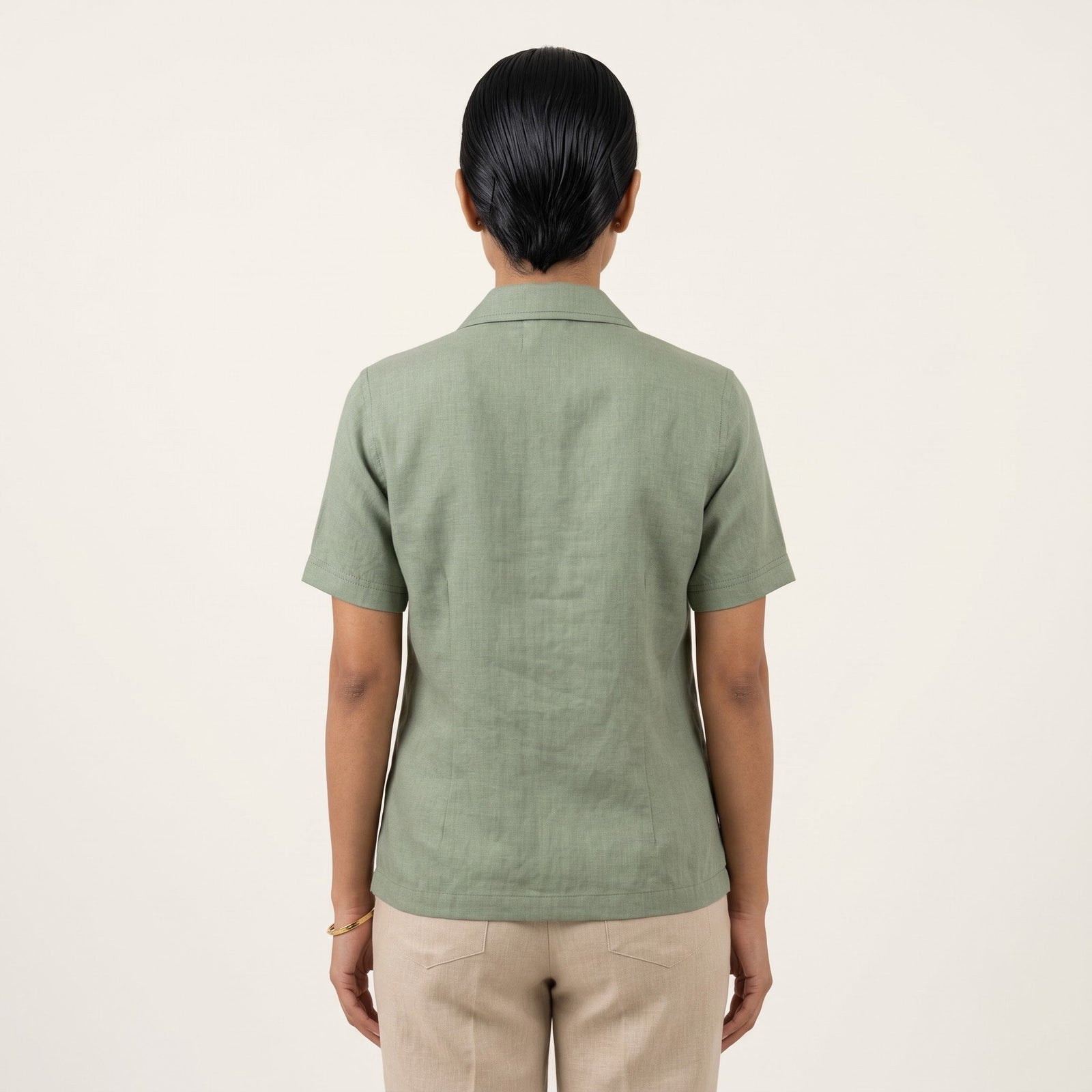 Sage Green Linen Shirt Resort Staff Uniform Set