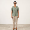 Sage Green Linen Shirt Resort Staff Uniform Set