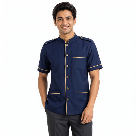 Navy Blue Housekeeping Uniform with Gold Tipping