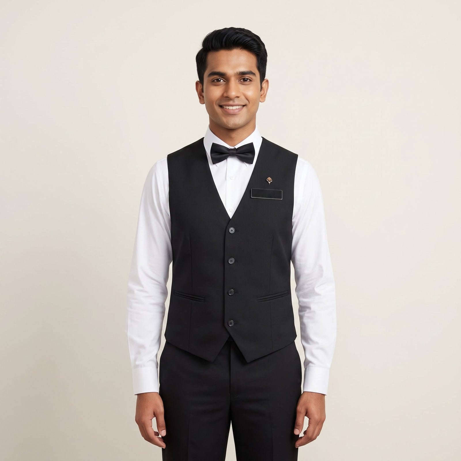 Black Waistcoat with Bow Tie Waitress Uniform Set