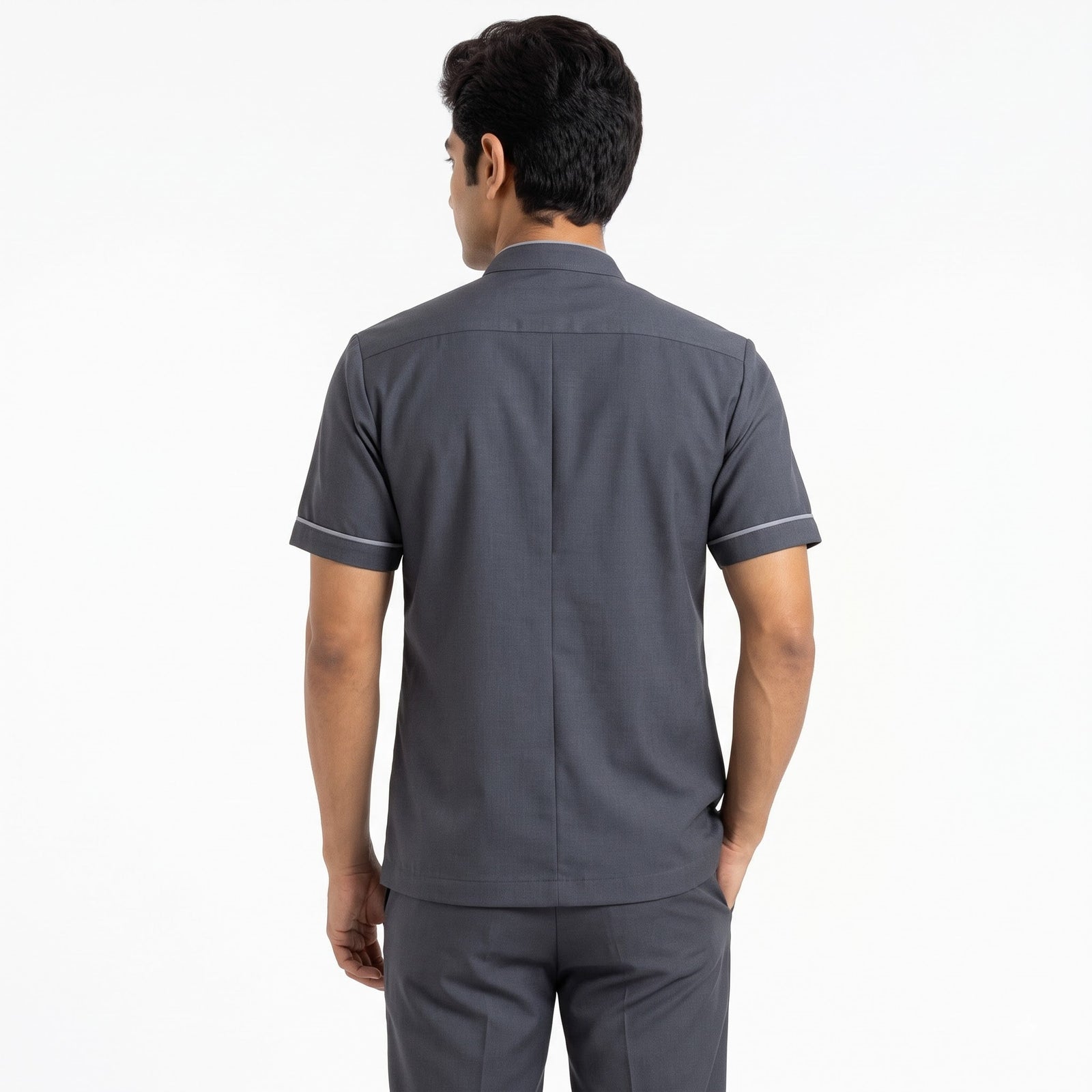 Charcoal Grey Housekeeping Uniform with Contrast Tipping