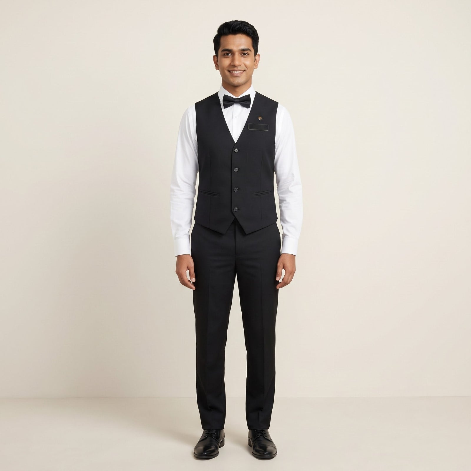 Black Waistcoat with Bow Tie Waitress Uniform Set