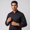 Black Chef Coat with Red Contrast Piping