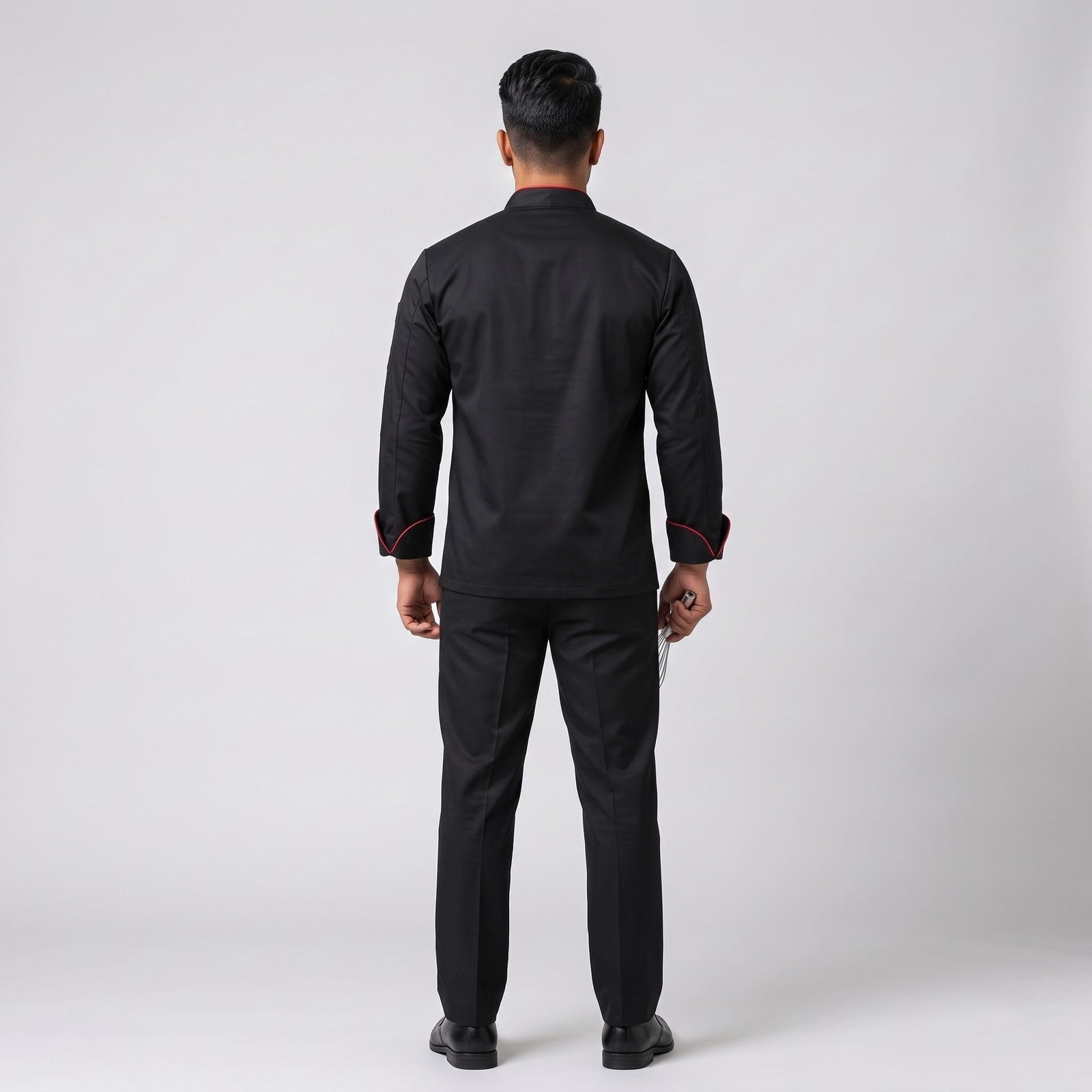 Black Chef Coat with Red Contrast Piping