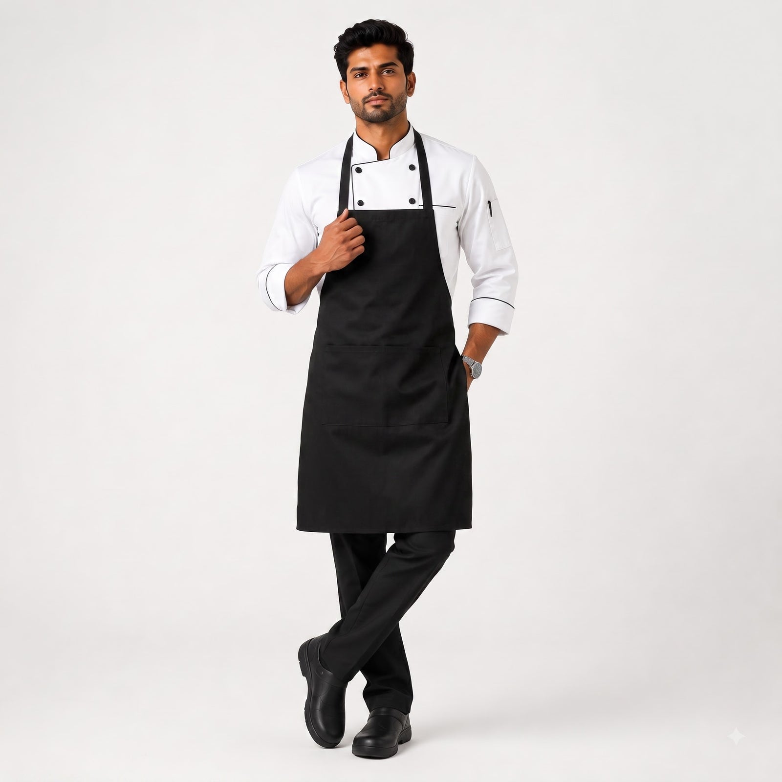 Balck Cotton Apron with Front Pocket