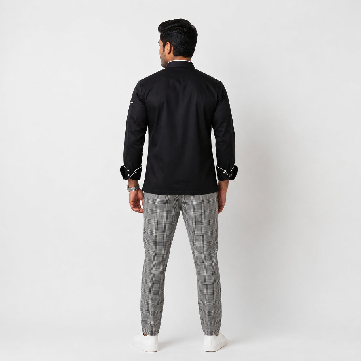 Black Chef Coat with White Contrast Piping
