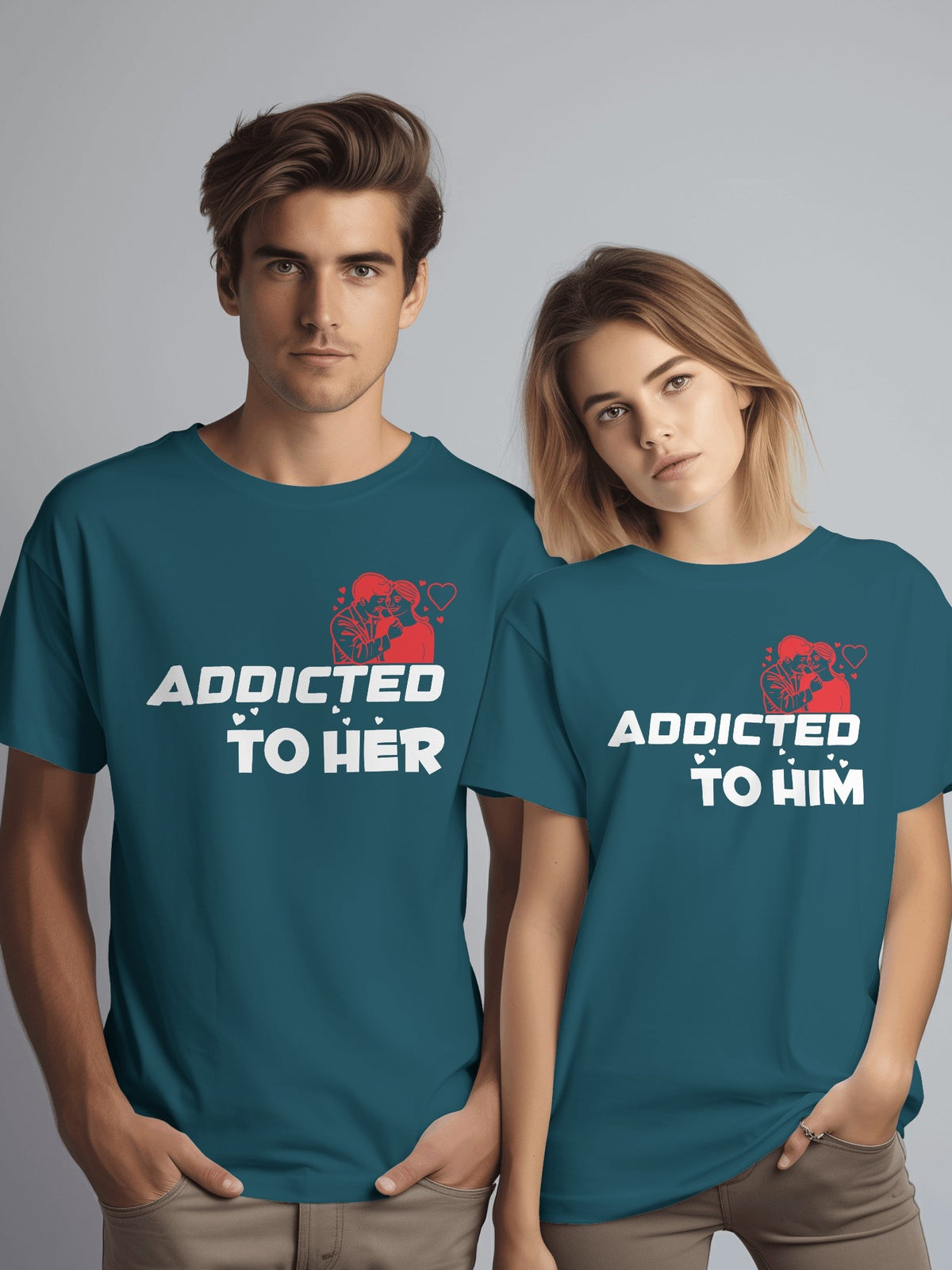 Addicted To Her HIm Couple T-Shirts Pair