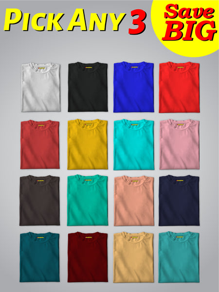Plain Cotton T-Shirts - Buy Combo Pack Of Three