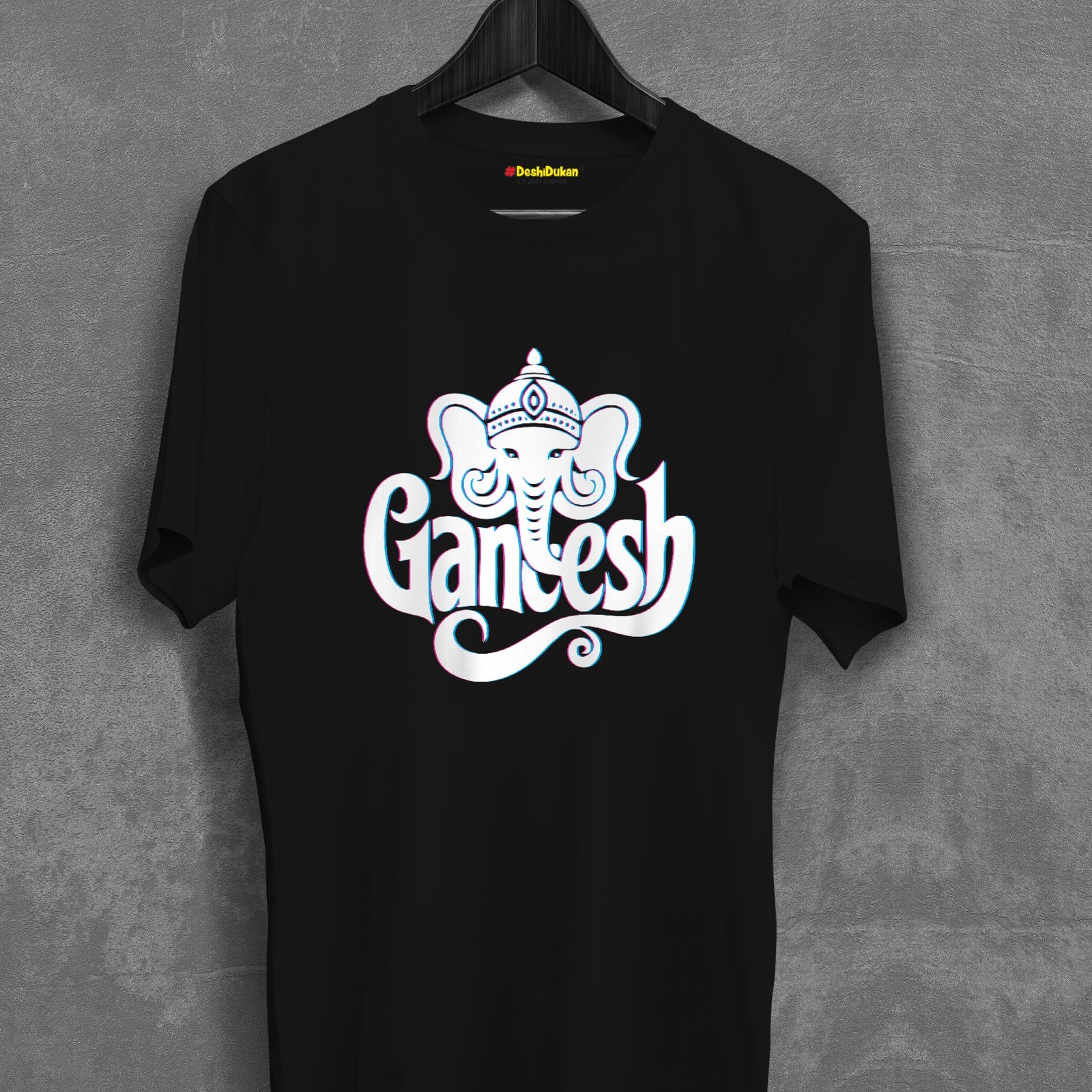 Glitch effect Ganesha Face With Text T-shirt