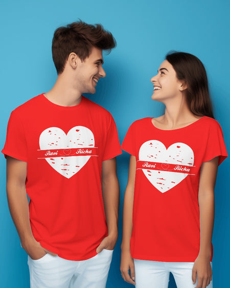 Heart With Customize Name-Couple T-shirt
