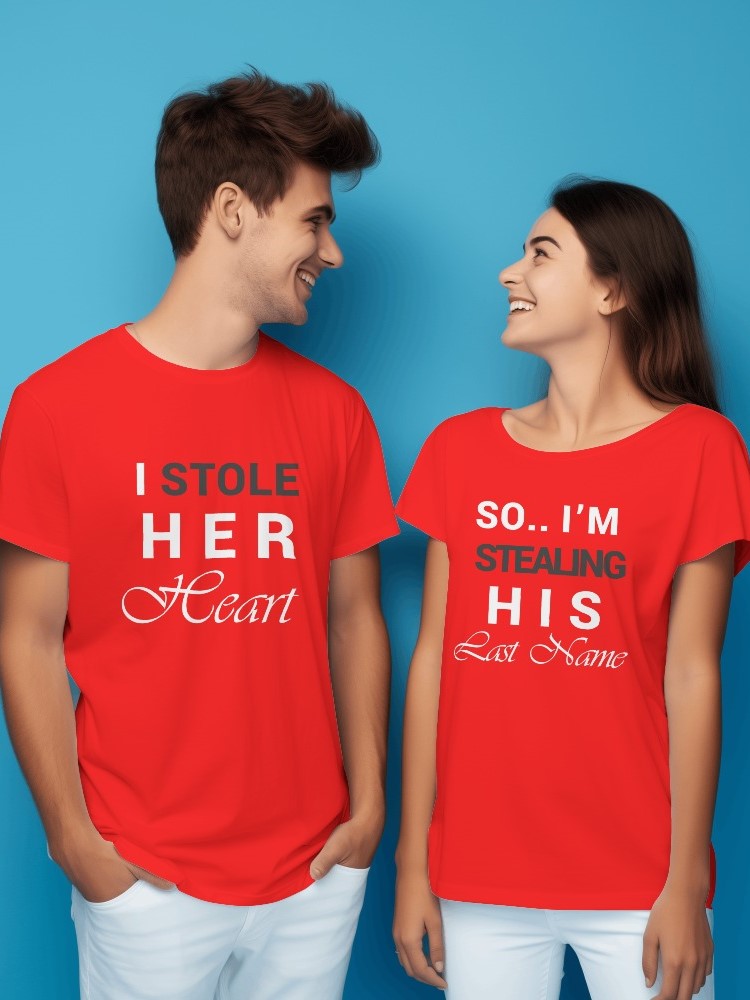 I Stole Her Heart, So I Am Stealing His Last Name - Couple T-Shirts