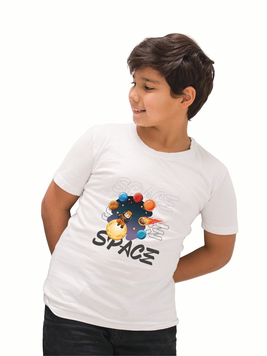 Space boy with custom name t-shirt