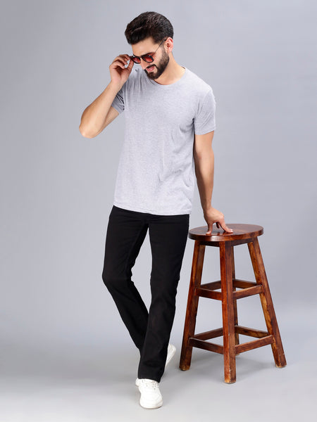 Men's Cotton Plain T-Shirts (Grey Melange)