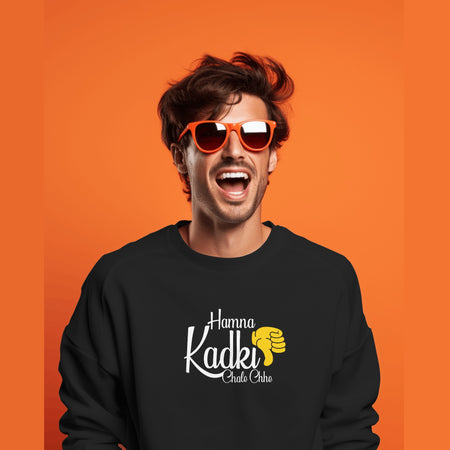 Hamna Kadki Chale chhe Black Sweatshirt