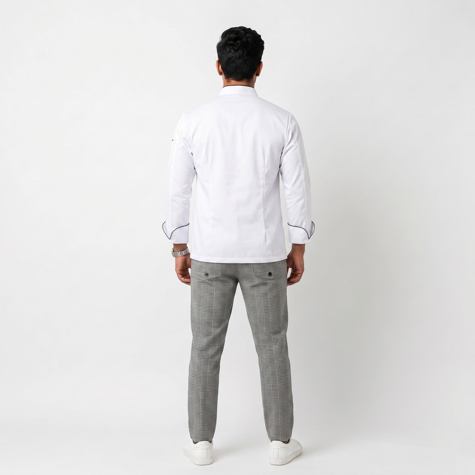 White Chef Coat with Black Contrast Piping