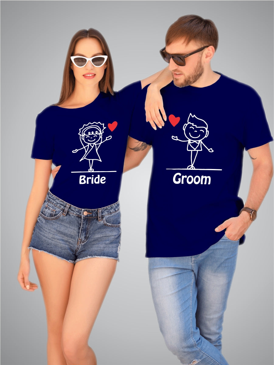 Bride - Groom Cartoon Couple T-Shirts