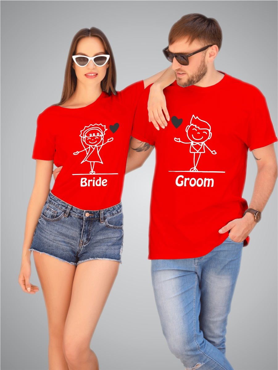 Bride - Groom Cartoon Couple T-Shirts