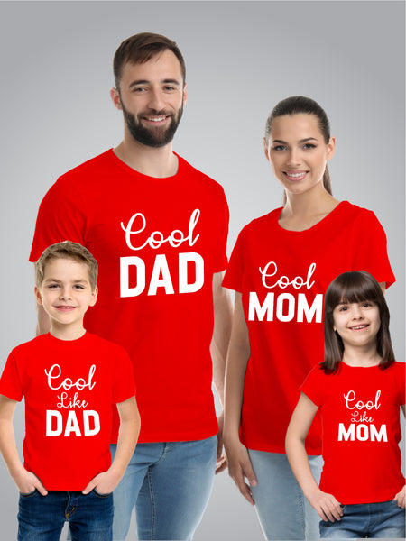 Cool Mom, Dad, Son, Daughter Family T-Shirts (Combo of 4)