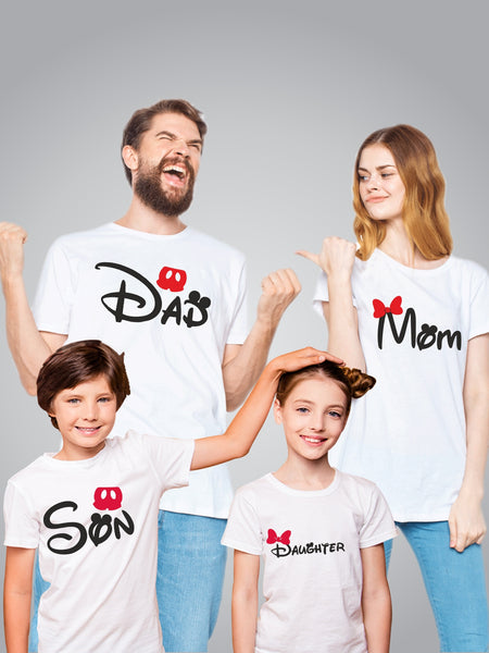 Mom, Dad, Son, Daughter - Family T-Shirts (Combo of 4)