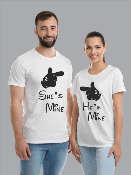 He is Mine - She is Mine - White Couple T-Shirts