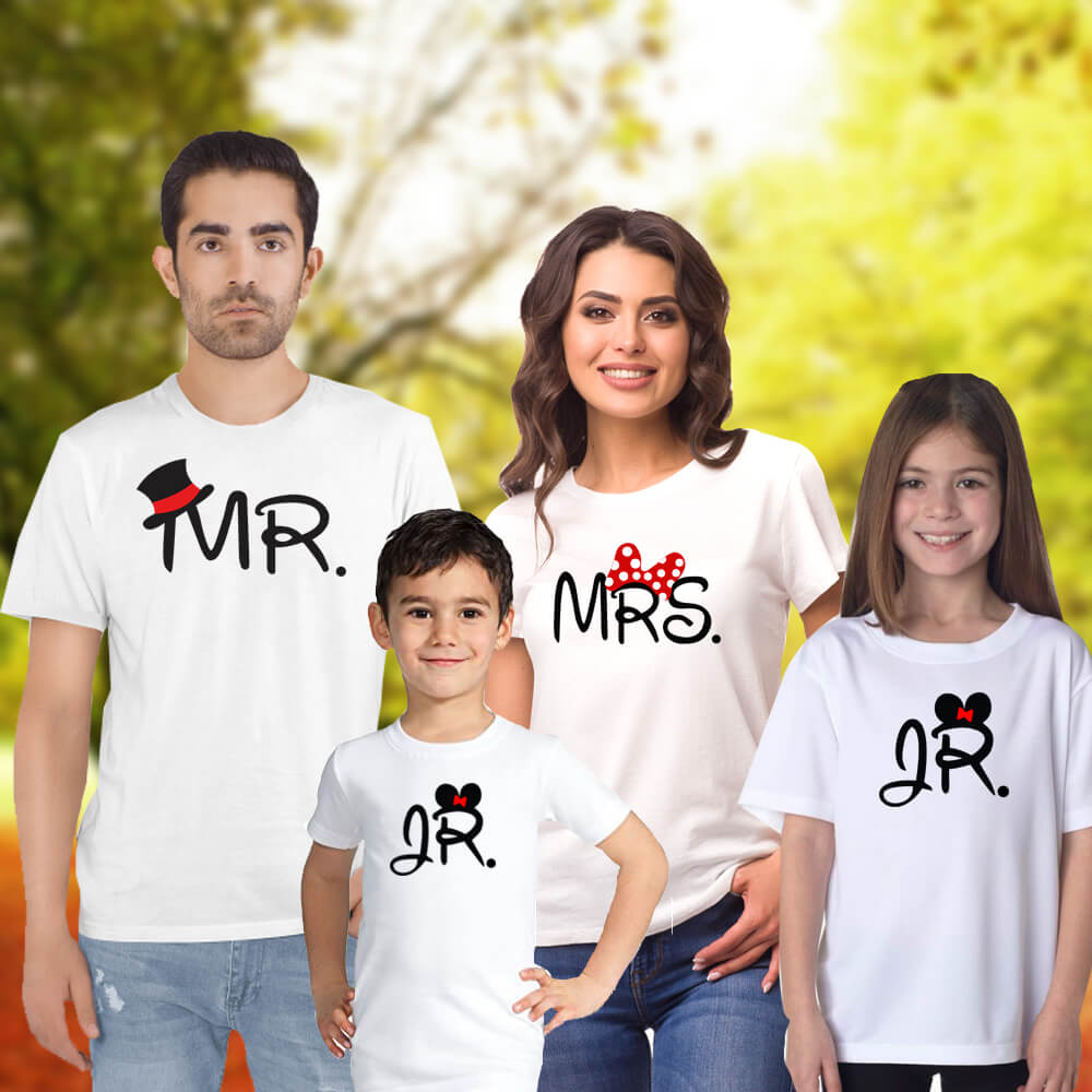 Mr - Mrs - Junior Matching Family White Tshirts Set - Buy Online In  Gujarat, India – Deshidukan Tshirt Lounge